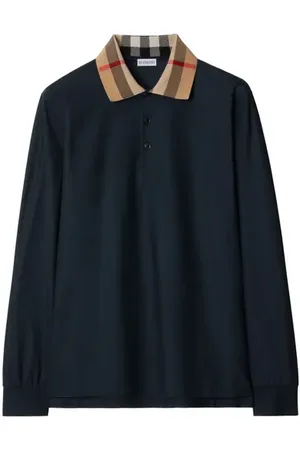 Burberry Long-sleeve Check Collar Cotton Polo Shirt in at Nordstrom, Size X-Small