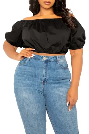 BUXOM COUTURE Off the Shoulder Bow Back Crop Top in at Nordstrom, Size 1X