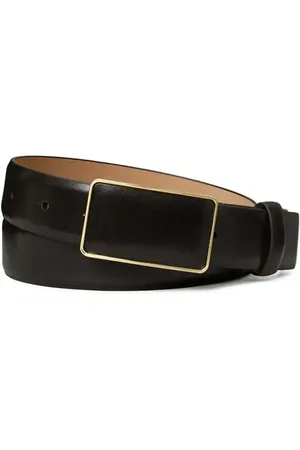 Tory Burch Plate Buckle Leather Belt in Black /Gold at Nordstrom, Size Large