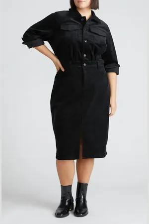 UNIVERSAL STANDARD Dakota Long Sleeve Stretch Corduroy Shirtdress in at Nordstrom, Size 3Xl