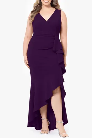 Betsy & Adam Sleeveless High-Low Ruffle Gown in at Nordstrom, Size 20W