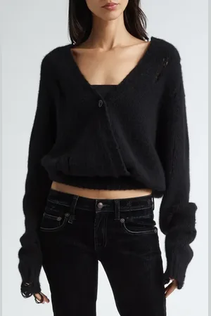 R13 Distressed Crossover Cashmere Cardigan in at Nordstrom, Size X-Small