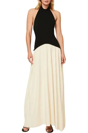 Solid The Soglio Halter Maxi Dress in Ecru /Noir at Nordstrom, Size Small