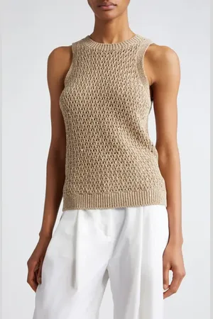 ELEVENTY Sequin Open Stitch Sweater Tank in at Nordstrom, Size Large