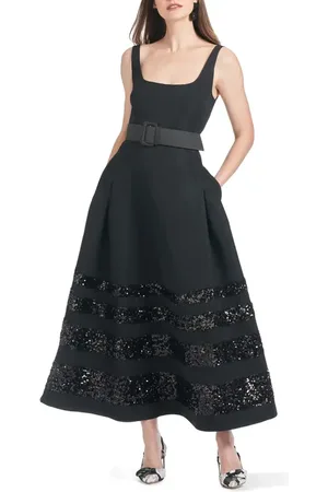 Sachin & Babi Mia Sequin Stripe Belted Faille Fit & Flare Cocktail Dress in at Nordstrom, Size 0