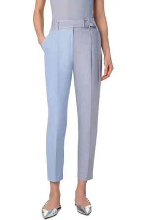 AKRIS Fred Colorblock Microstripe Belted Ankle Pants in at Nordstrom, Size 4