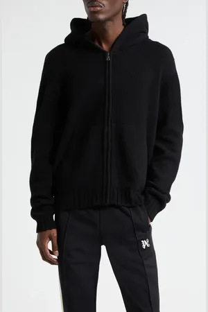 Palm Angels Curved Intarsia Logo Wool Blend Zip Hoodie in at Nordstrom, Size Small
