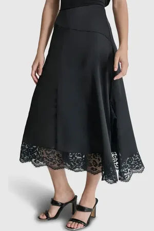 DKNY Mixed Media Lace Trim Midi Skirt in at Nordstrom, Size 14