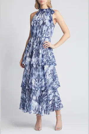 Julia Jordan Tiered Tie Neck Maxi Dress in at Nordstrom, Size 14