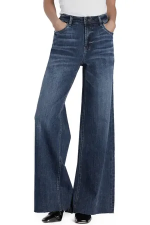 HINT OF BLU Happy Shaggy High Waist Raw Hem Wide Leg Jeans in at Nordstrom, Size 25