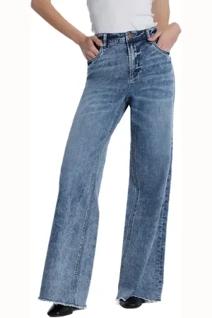 HINT OF BLU Happy Shaggy High Waist Raw Hem Wide Leg Jeans in at Nordstrom, Size 25