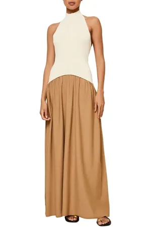 Solid The Soglio Halter Maxi Dress in Ecru /Camel at Nordstrom, Size Medium