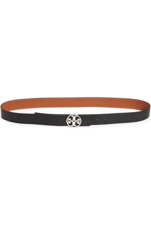 Tory Burch Miller 1.5-Inch Reversible Logo Belt in Black /Classic Cuoio /Silver at Nordstrom, Size Large