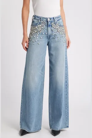 RAG&BONE Featherweight Sofie Bedazzled High Waist Wide Leg Jeans in at Nordstrom, Size 27