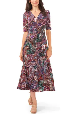 Chaussmoi Paisley Tie Waist Midi Dress in at Nordstrom, Size Small
