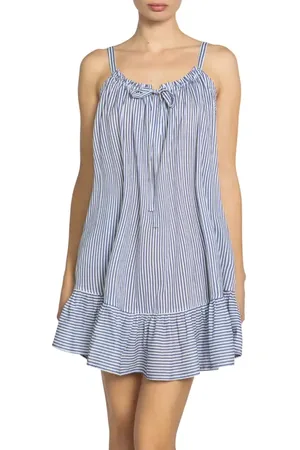Robin Piccone Harper Stripe Ruffle Hem Cover-Up Dress in at Nordstrom, Size Small