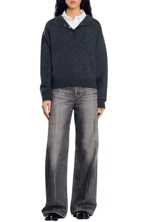 Sandro Rhinestone hooded sweater in at Nordstrom, Size Medium