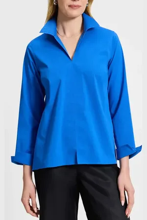 Foxcroft Agnes Split Cuff Popover Blouse in at Nordstrom, Size Medium