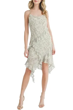 ALL IN FAVOR Floral Asymmetric Ruffle Dress in at Nordstrom, Size Large