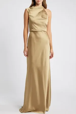 Amsale Asymmetric Neck Satin Gown in at Nordstrom, Size 0