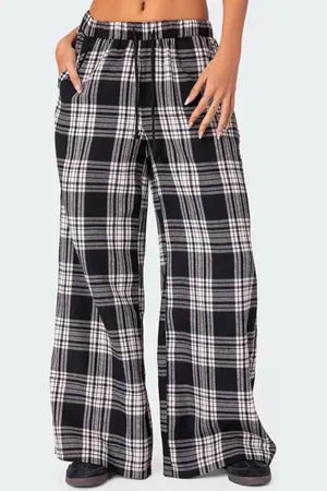 Edikted Lounge Around Plaid Wide Leg Pants in at Nordstrom, Size X-Small