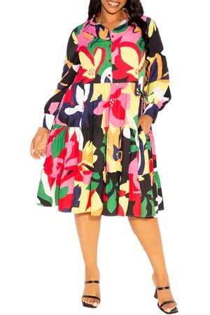BUXOM COUTURE Floral Long Sleeve Shirtdress in at Nordstrom, Size 1 X