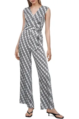 MANGO Chain Print Tie Belt Jumpsuit in at Nordstrom, Size Small