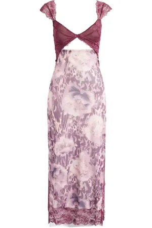 Free People Suddenly Fine Floral Print Cutout Lace Trim Nightgown in at Nordstrom, Size Large