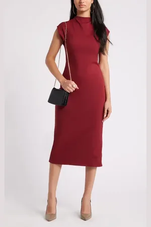 Open Edit Smooth Edit Funnel Neck Midi Dress in at Nordstrom, Size X-Large