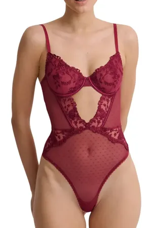 Kat The Label Nicolette Underwire Lace & Tulle Teddy in at Nordstrom, Size Large