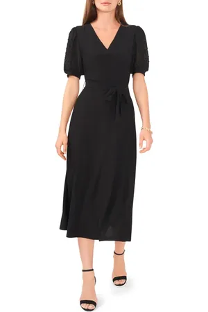 Chaussmoi Clip Dot Sleeve Tie Waist Midi Dress in at Nordstrom, Size Small