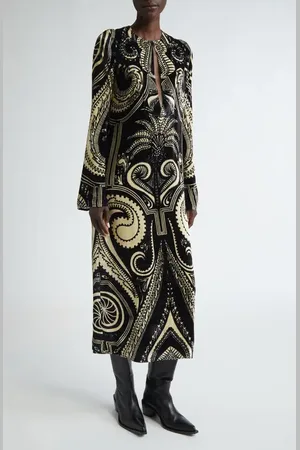 JOHANNA ORTIZ Paisley Jungle Long Sleeve Velvet Tunic Midi Dress in at Nordstrom, Size 4