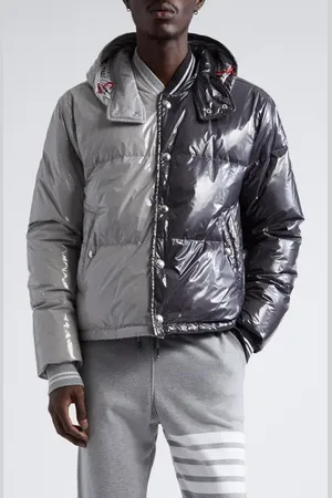 Thom Browne Colorblock Down Puffer Jacket with Removable Hood in at Nordstrom, Size 2