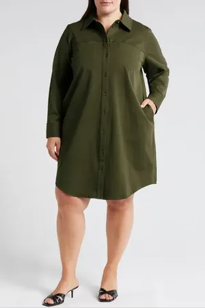 UNIVERSAL STANDARD Carefree Long Sleeve Cotton Blend Twill Shirtdress in at Nordstrom