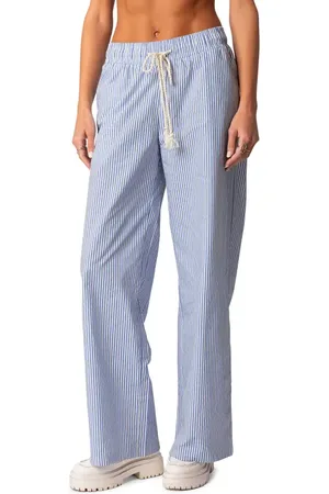 Edikted Stripe Wide Leg Drawstring Cotton Pants in at Nordstrom, Size X-Small