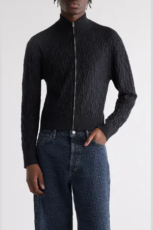 Acne Studios Debossed Zip-Up Wool Cardigan in at Nordstrom, Size Small