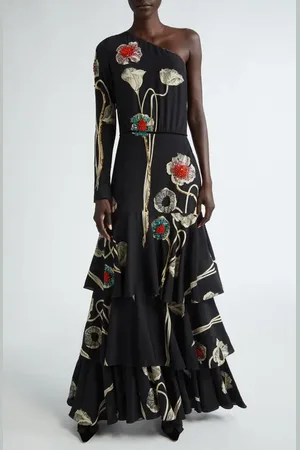 JOHANNA ORTIZ Poesia de Paz Sequin Poppy One-Shoulder Silk Maxi Dress in at Nordstrom, Size 6