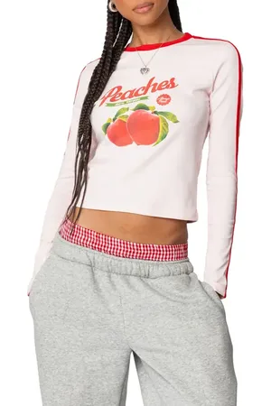 Edikted Peachy Long Sleeve Cotton Graphic T-Shirt in at Nordstrom, Size Small