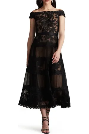 Tadashi Shoji Embroidered Off the Shoulder Midi Dress in at Nordstrom, Size 12
