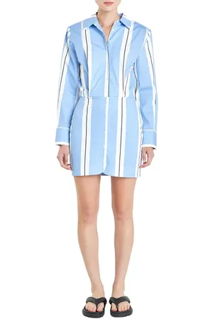 Grey Lab Stripe Power Shoulder Long Sleeve Shirtdress in at Nordstrom, Size X-Small