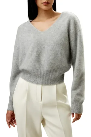 Lilysilk Cropped V-Neck Cashmere Sweater for Women in at Nordstrom, Size X-Large