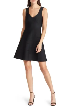 Bebe V-Neck Bandage Fit & Flare Minidress in at Nordstrom, Size X-Small