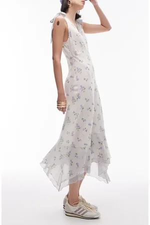 Topshop Floral Bow Strap Handkerchief Hem Dress in at Nordstrom, Size 4 Us