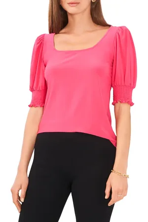 Chaussmoi Square Neck Smocked Sleeve Blouse in at Nordstrom, Size Small
