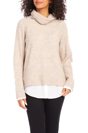 Karen Kane Mixed Media Layered Turtleneck Sweater in at Nordstrom, Size Large
