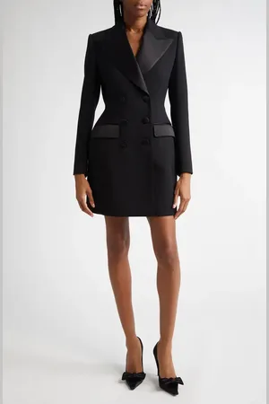 Dolce & Gabbana Hourglass Double Breasted Long Wool & Silk Blend Tuxedo Jacket in at Nordstrom, Size 4 Us