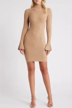 Bebe Turtleneck Long Sleeve Sweater Dress in at Nordstrom, Size X-Small