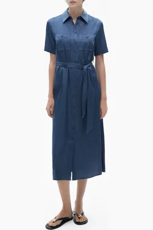 MANGO Belted Satin Midi Shirtdress in at Nordstrom, Size 8