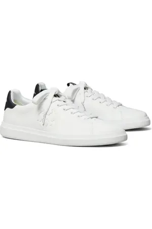 Tory Burch Double T Howell Court Sneaker in White /Perfect Navy at Nordstrom, Size 9.5