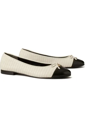 Tory Burch Quilted Cap Toe Ballet Flat in Light Cream /Perfect Black at Nordstrom, Size 5